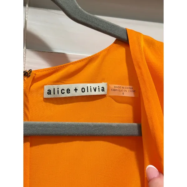 Alice + Olivia Pleated Maxi Dress Womens 8 Orange V-Neck Smocked Waist Delora - Image 3