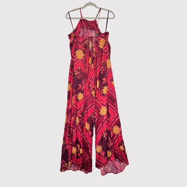 Free People Womens Jumpsuit Raspberry Luca Wide Leg Floral Halter Boho Large - Image 3