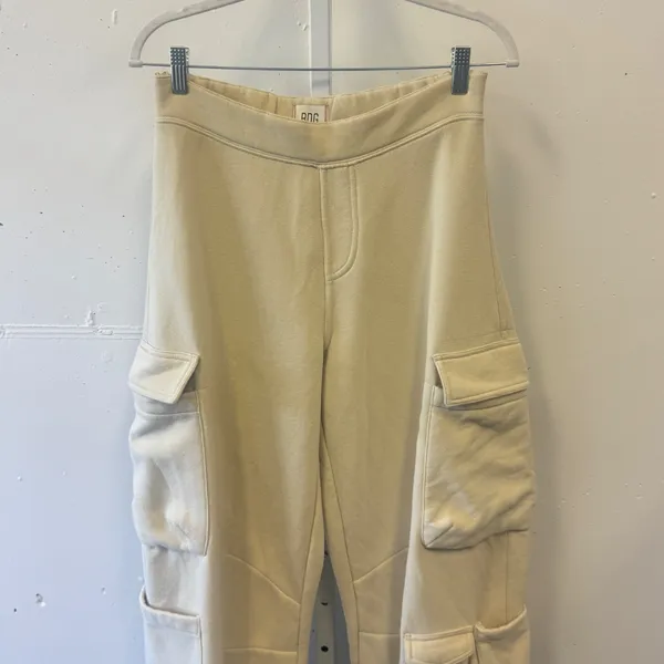 BDG Urban Outfitters Cream Cargo Sweatpants Wide Leg Fleece Joggers‎ OB1802470 M - Image 3