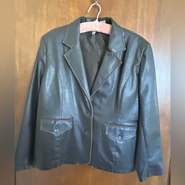 Leather Look Distressed Vintage Brown Jacket Size XL - Image 2