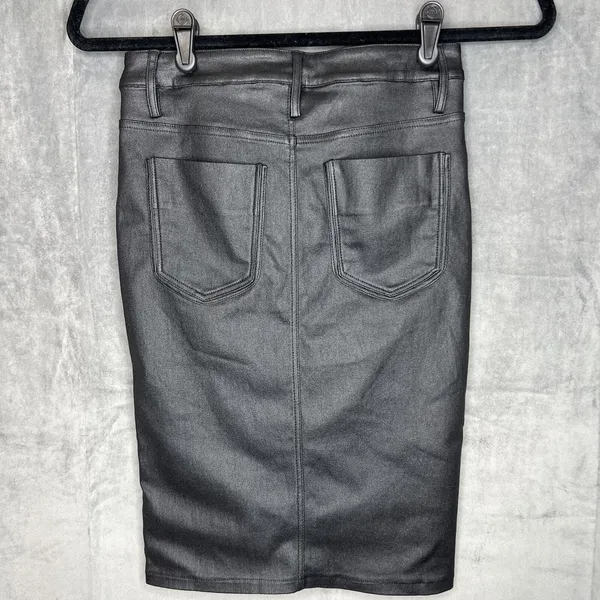 ANGL Black Coated‎ Denim Pencil Skirt High Waisted Faux Leather Look Small - Image 3