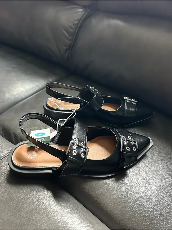 Size 8 Peyton Double Buckle black Slingback Flats by wild‎ fable alt punk rock - Image 10