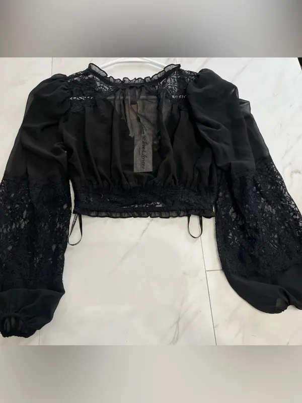 NWT For Love & Lemons Black Lace Freya Blouse top size XS - Image 4