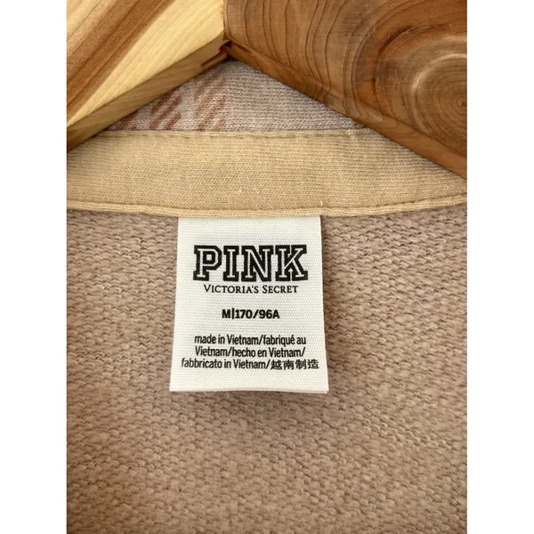 XL Victorias Secret PINK Womens Beige Plaid Flannel Shirt or Shacket Pocket - Image 2