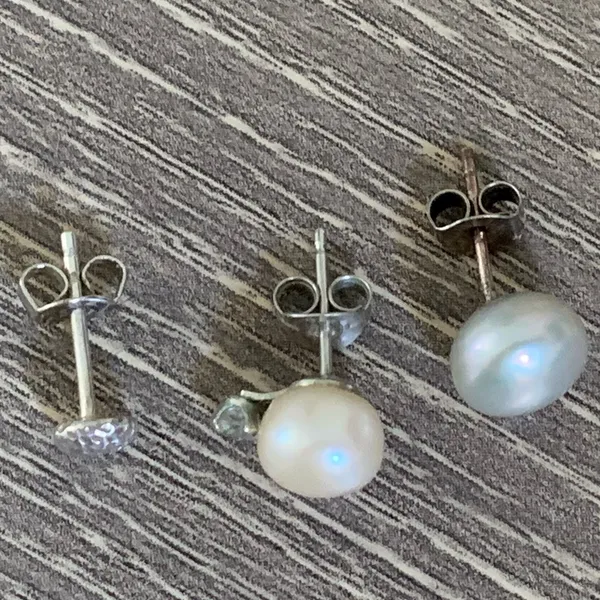 925 Sterling Cultured Pearl Single Stud Set Gorjana Carmel Hammered Gray Cream - Image 10