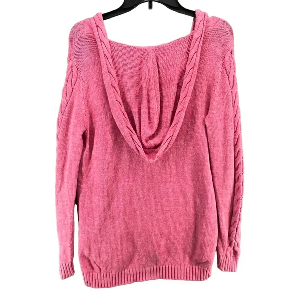 Tommy‎ Bahama Cable Knit Sweater Womens Small Pink Hooded Pullover Linen Cotton - Image 5