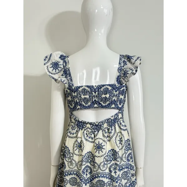 Sunday Up Women’s Eyelet Lace Smocked Midi Dress Blue Summer Coastal Resort S - Image 7
