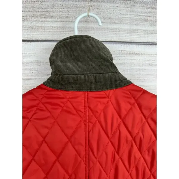 LL Bean Diamond Quilted Full Zip‎ Vest MED Rust Brown Plaid Lined Cord Collar - Image 8