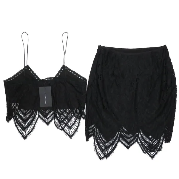 Revolve Signature 8 Black Lace Two Piece Cami Top and Mini Skirt Set Size Small - Image 3