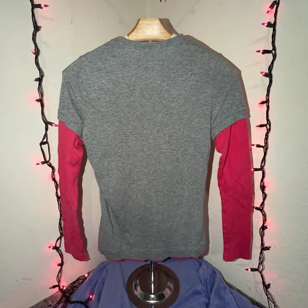 Nike Gray Long Sleeve Tee with Pink Contrast Sleeves - Image 4