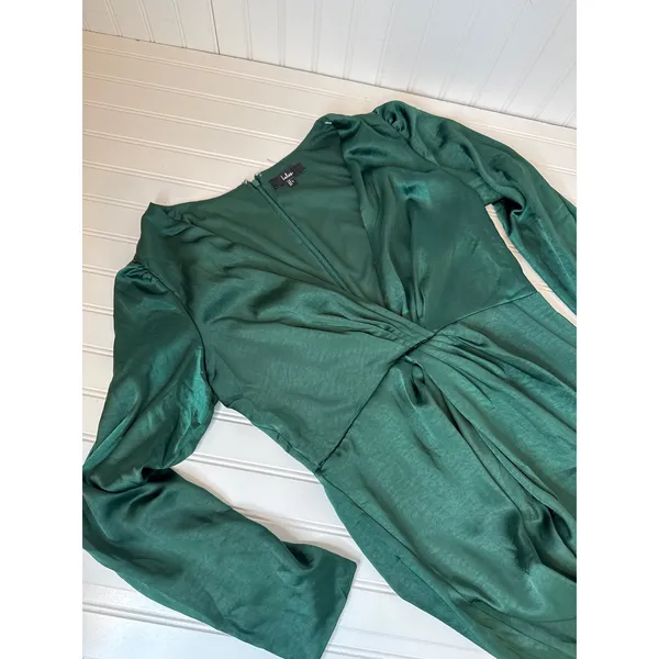 Lulus Endearing Elegance Emerald Green Satin Long Sleeve Dress Wedding Large - Image 7
