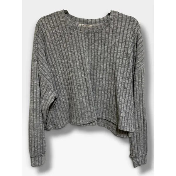 Billabong Womens Gray Ribbed Cropped Long Sleeve Top Relaxed Large L - Image 3