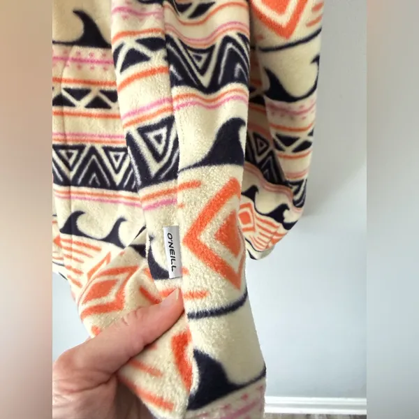 O’Neill Half Zip Fleece Pullover Hoodie Waves Pattern Multi Color Hippie Boho L - Image 5