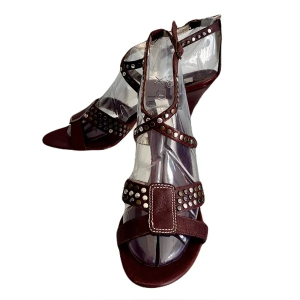 Furla Brown Leather Studded Strappy Heeled Sandals, Size 39 - Image 2