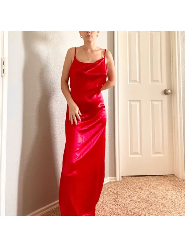 Red Satin Maxi Slip Dress with Adjustable Straps - Image 6