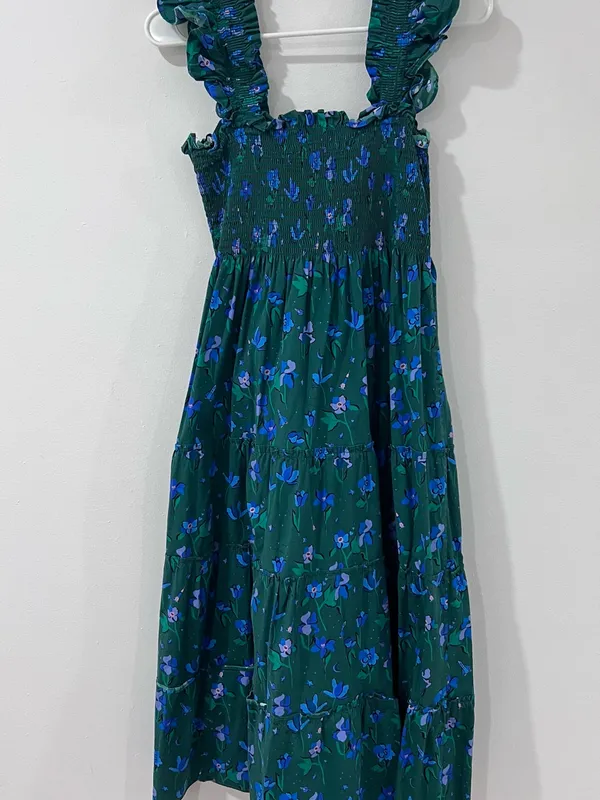 Hill House Home Green Floral Nap Dress M Cottagecore Ruffle Maxi - Image 5