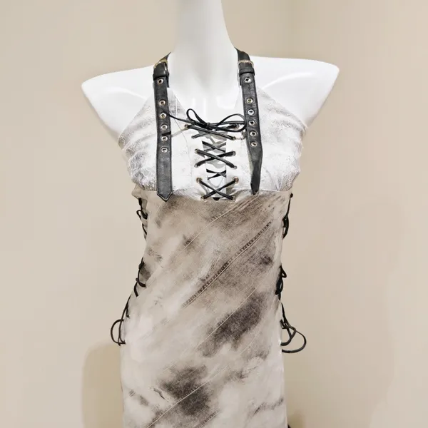 Gray White Tie-dye Halter Maxi Dres - Image 2