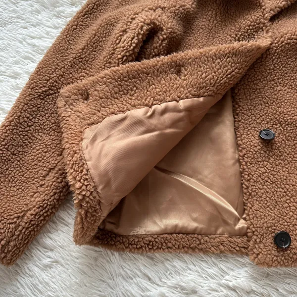 Abercrombie And Fitch Brown Sherpa Button Up Coat Size L - Image 7