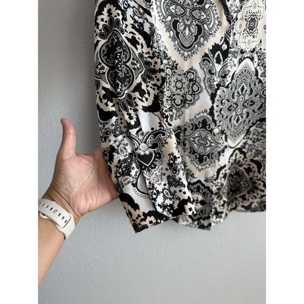 ZARA Satin Paisley Medallion Print Blouse Shirt Boho Chic Dark Academia Top Sz M - Image 7