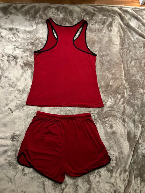 Vlazom Pajama Set Women’s Size S Burgundy/Red Racerback Tank Black Trim - Image 3