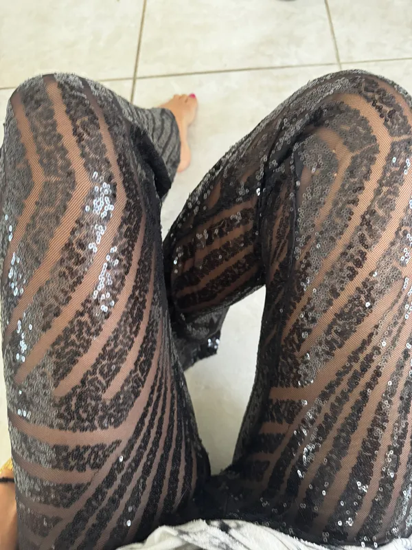 Black Sequin Flare Pants Size M - Image 2