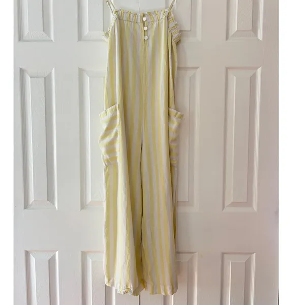 Stoney Clover Lane x Target‎ Yellow Striped Linen Blend Jumpsuit XS Wide Leg - Image 2
