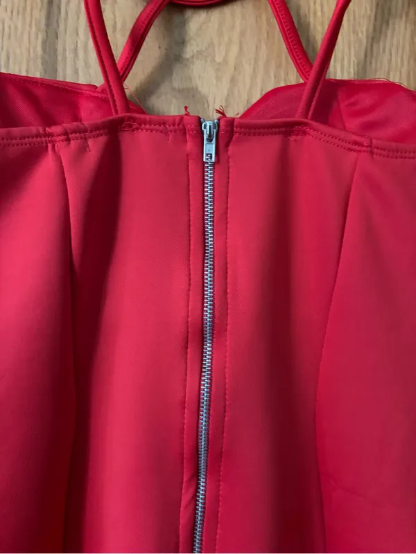 Papaya Red Strappy Back Bodycon Mini Dress - Image 6