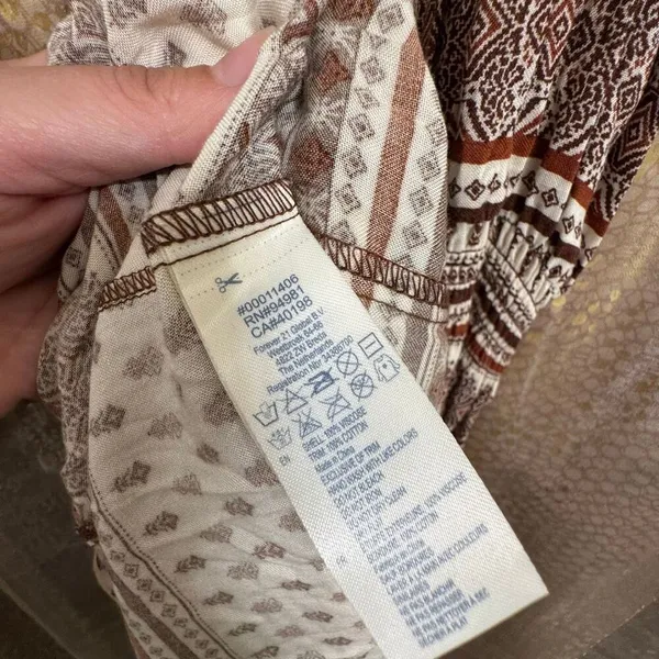 I Love H81 Long Maxi Brown Ivory Pattern Boho Halter‎ Neck Dress Small - Image 4