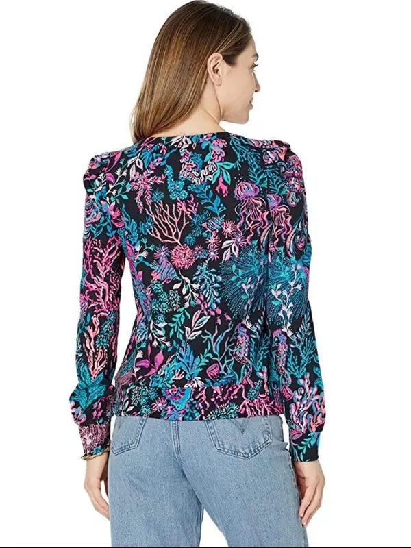 Lilly Pulitzer Onyx Twilight Coral Jansen Terry Top HTF Sweatshirt XL Vibrant - Image 3