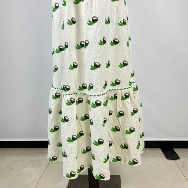 NWOT Farm Rio Linen Blend Cutout Tie Front Embroidered Tiered Midi Dress Size XS - Image 7