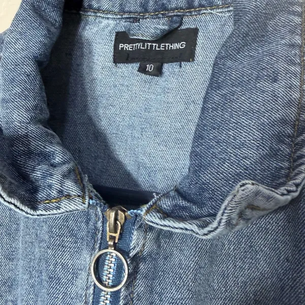 PrettyLittleThing Womens Patchwork Denim Jumpsuit Blue‎ Long Sleeve Size 10 - Image 4