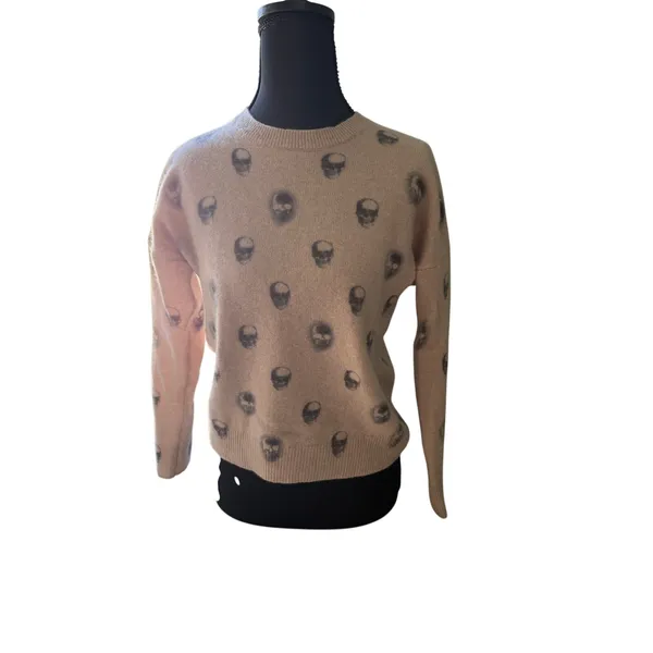 Skull Cashmere 100% Cashmere Skull Print Sweater | Women's Small | Taupe/Blush - Image 4