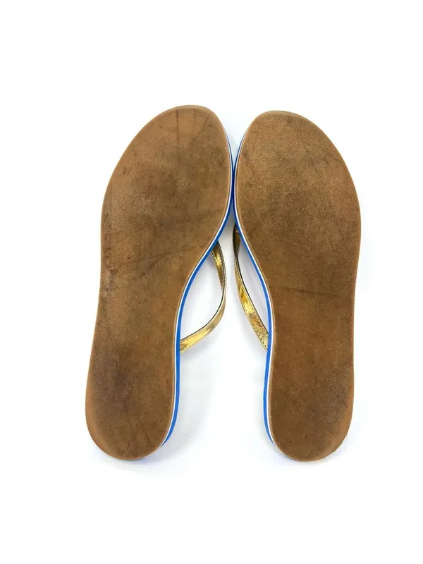 Lilly Pulitzer Coastal Blue Pink Print Gold Metallic Strap Flip Flops 9.5 - Image 6