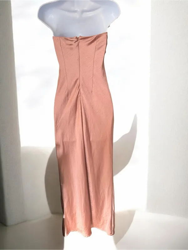 More To Come- Emma Strapless Satin Slip Dress in Blush Size XXS - Image 7