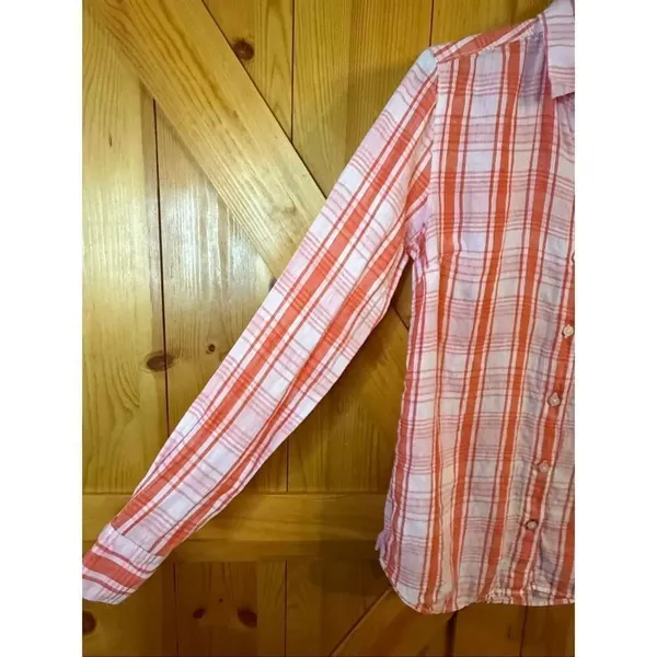 Tommy Bahama Women’s Orange Plaid Linen Long Sleeve Button Up Shirt Size XS (668 - Image 2