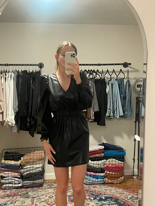 ASOS Leather Long Sleeve Dress Puff Sleeve - Image 3