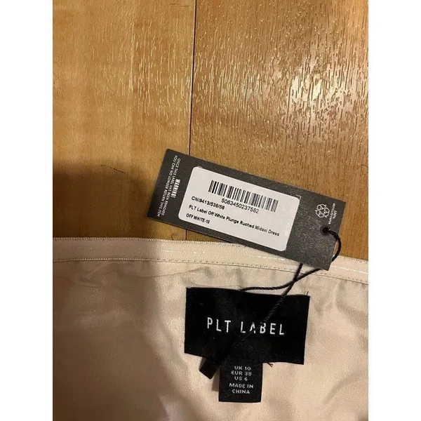 PLT NWT Small Sand Neutral Plunge Asymmetrical Midi Dress Summer Chic Vacation - Image 10