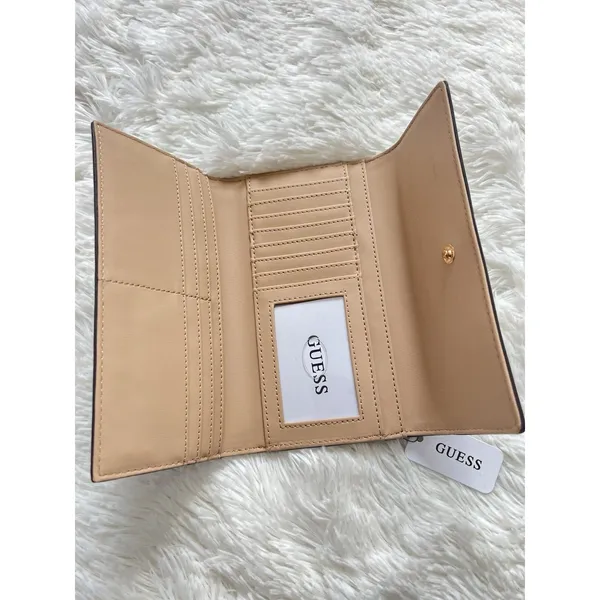 NWT GUESS Brown G Logo Print Trifold Wallet Snap Organizer Triangle Plaque - Image 5