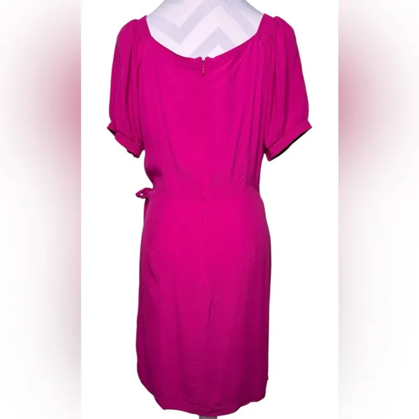 Anthropologie Maeve Pink Wrap Dress Tie Waist Mini Dress Puff Sleeve Feminine - Image 3