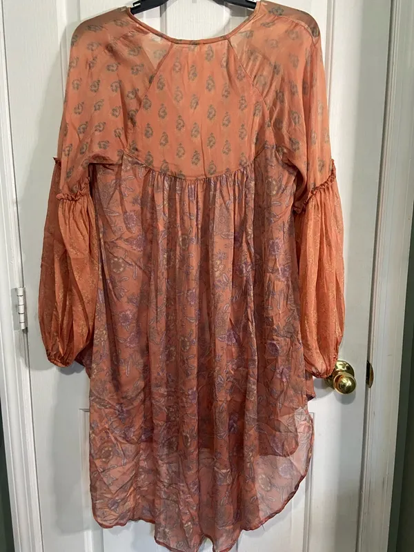 Free People Rust Floral Sheer Button Tunic - Image 4