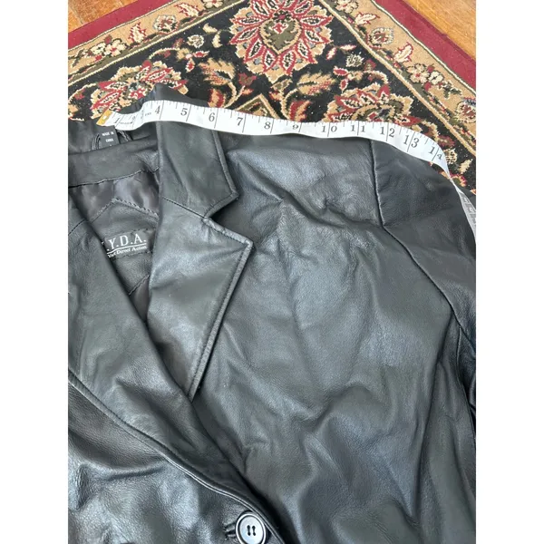 NYDA Black Leather Double Breasted Long‎ Trench Coat Women's Size L Goth Office - Image 10