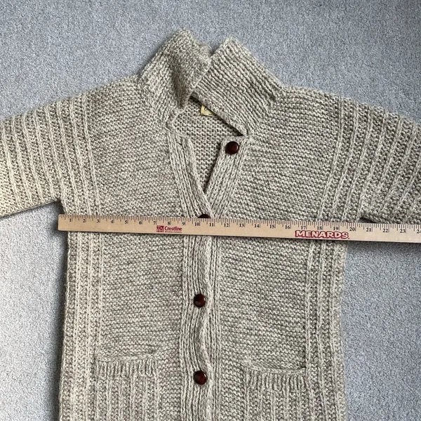 Casa Chia Vtg. 100% Wool Cardigan Sweater Bell Sleeves Cottagecore Beige Size L - Image 12