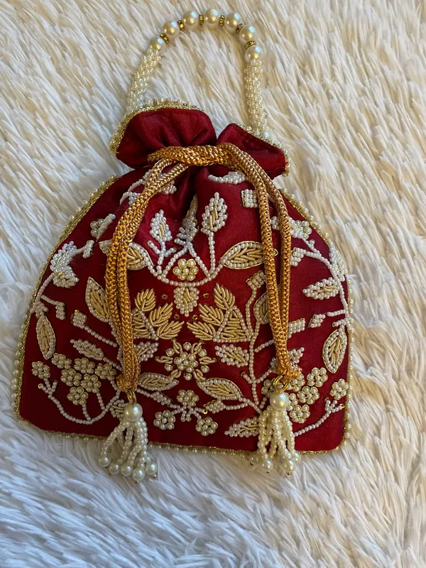 Dark Red drawstring purse - Image 4