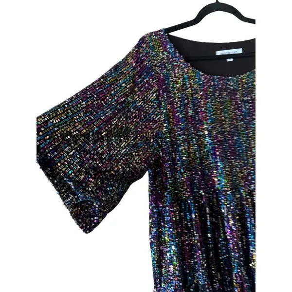 Amazing Lace Oil Slick Sequin Tiered Babydoll Concert and Party Mini Dress XL - Image 4