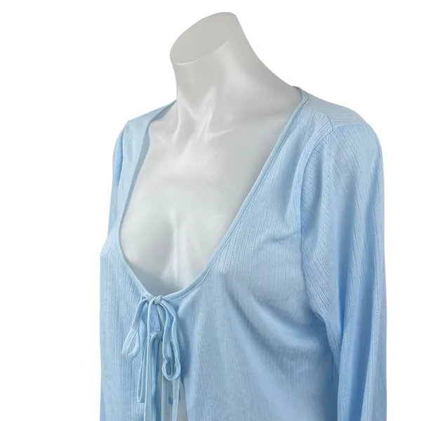 Princess Polly Barbaro Blue Long Sleeve Tie Crop Bolero Cardigan Sweater Top 0 - Image 2
