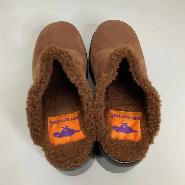 Rocket Dog Brown‎ Leather Faux Fur Lined Platform Clogs Mules Lug Sole 8.5M - Image 5