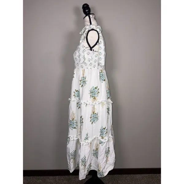 August Sky Boutique Womens Blue Floral Tie Strap Tiered Dress Size Medium - Image 8