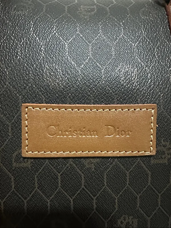 Christian Dion PVC Brown Monogram Travel Duffle Bag with Leather Trim - Image 6
