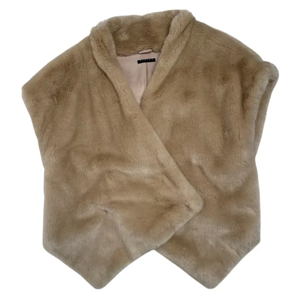2000s Sisley Tan Faux Fur Shawl Wrap Poncho Cape Size small oversized - Image 2