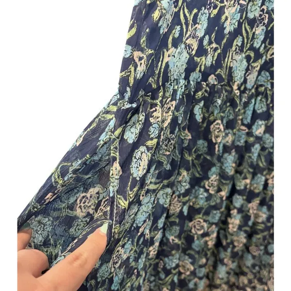 Free People NWT $168 See It Through OVERSIZED S Floral Maxi Dress Blue Twilight - Image 3